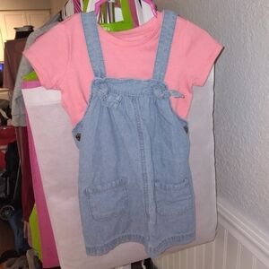 Pink Top with Blue Denim Carter's Overalls EUC 12 Months Garanimals